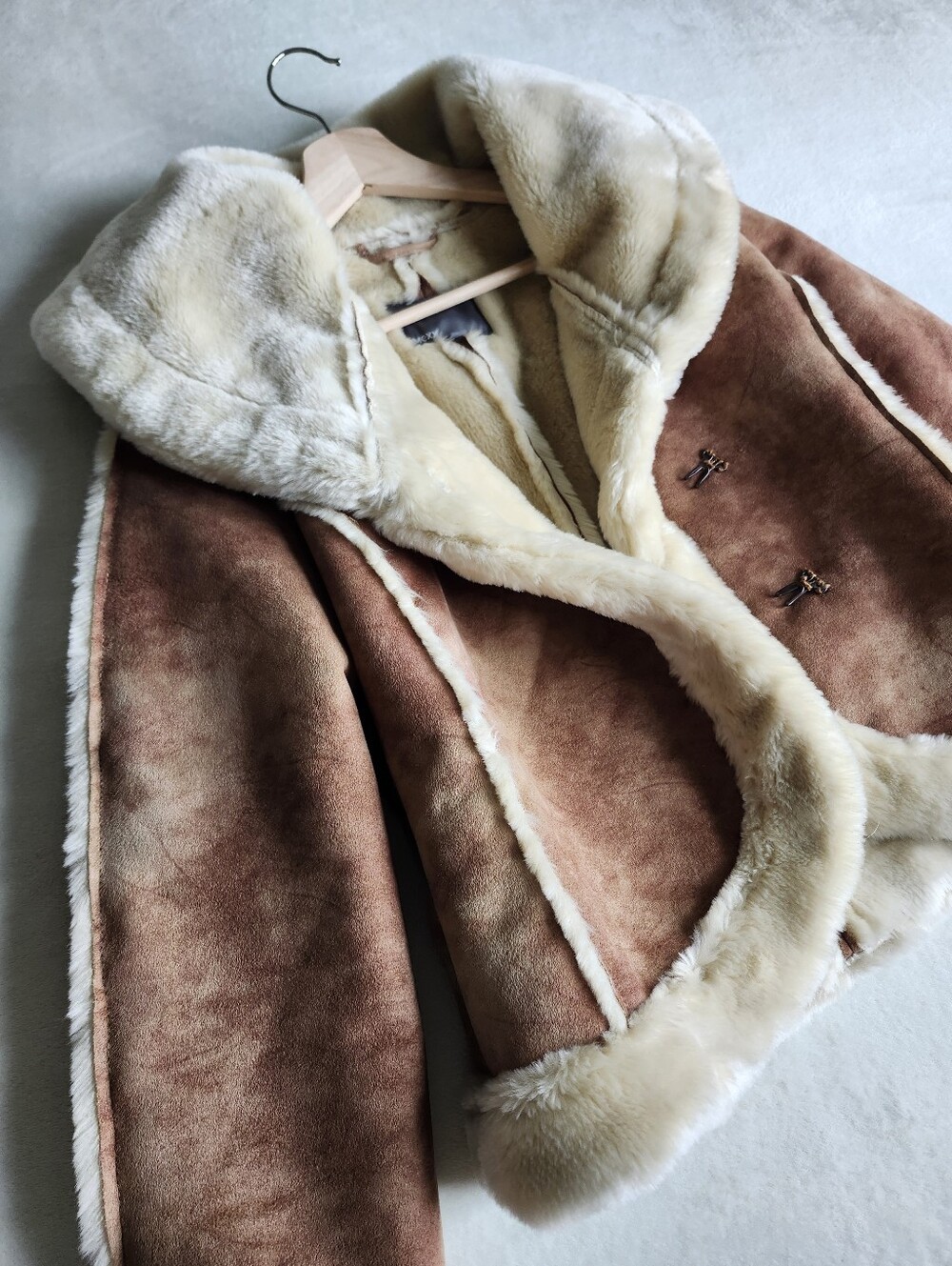 Vintage MEXX Aviator Faux Suede Jacket - Light Brown, Size 6